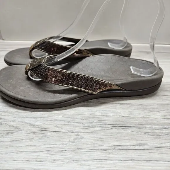 Vionic Womens Bronze Tide Sequins Sandal Size 9 Casual Flip Flop Sparkle - Picture 2 of 8